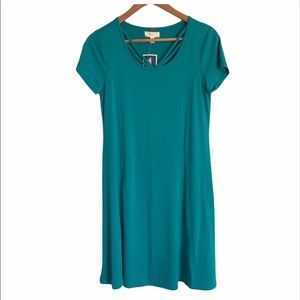 Cupio Women’s Swing Jersey knit fabric short sleeves Teal Green dress Size S